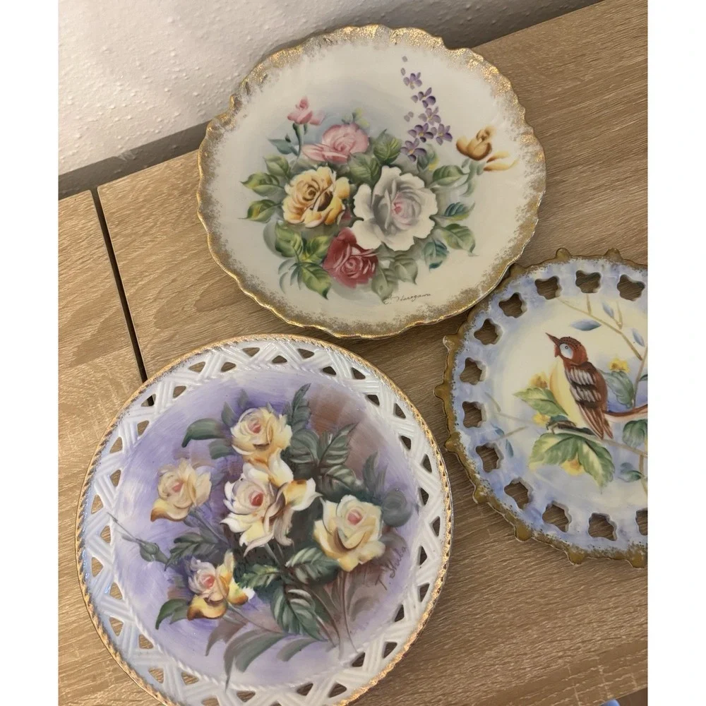 Vintage Mid-Century Japanese Reticulated Decorative Wall 3Plates Norleans Ucagco
